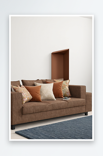 棕色多功能沙发床靠垫分散图片