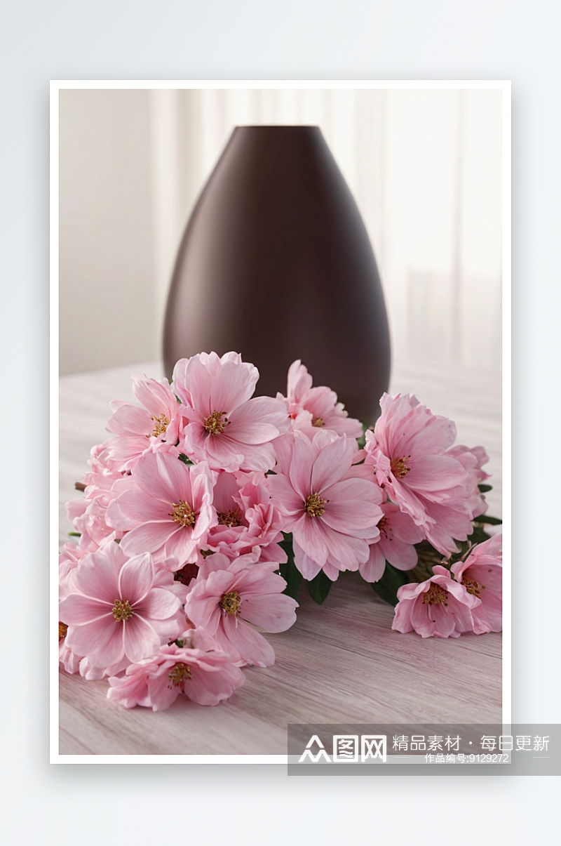 桌子上粉红色花朵特写图片素材