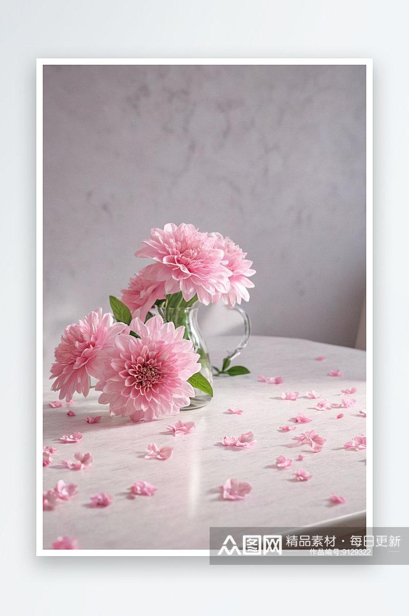 桌上粉红色花朵特写美美图片素材