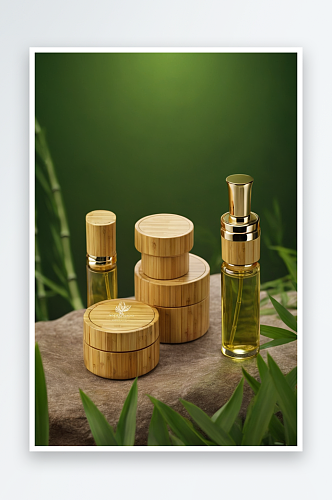 竹化妆品瓶模型油或精华液瓶子为面霜图片