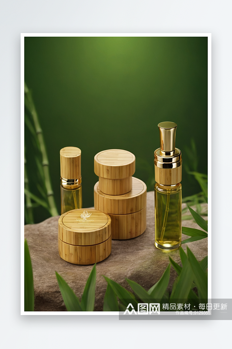 竹化妆品瓶模型油或精华液瓶子为面霜图片素材