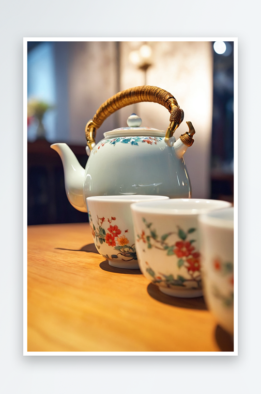 中式茶具茶壶茶杯照片