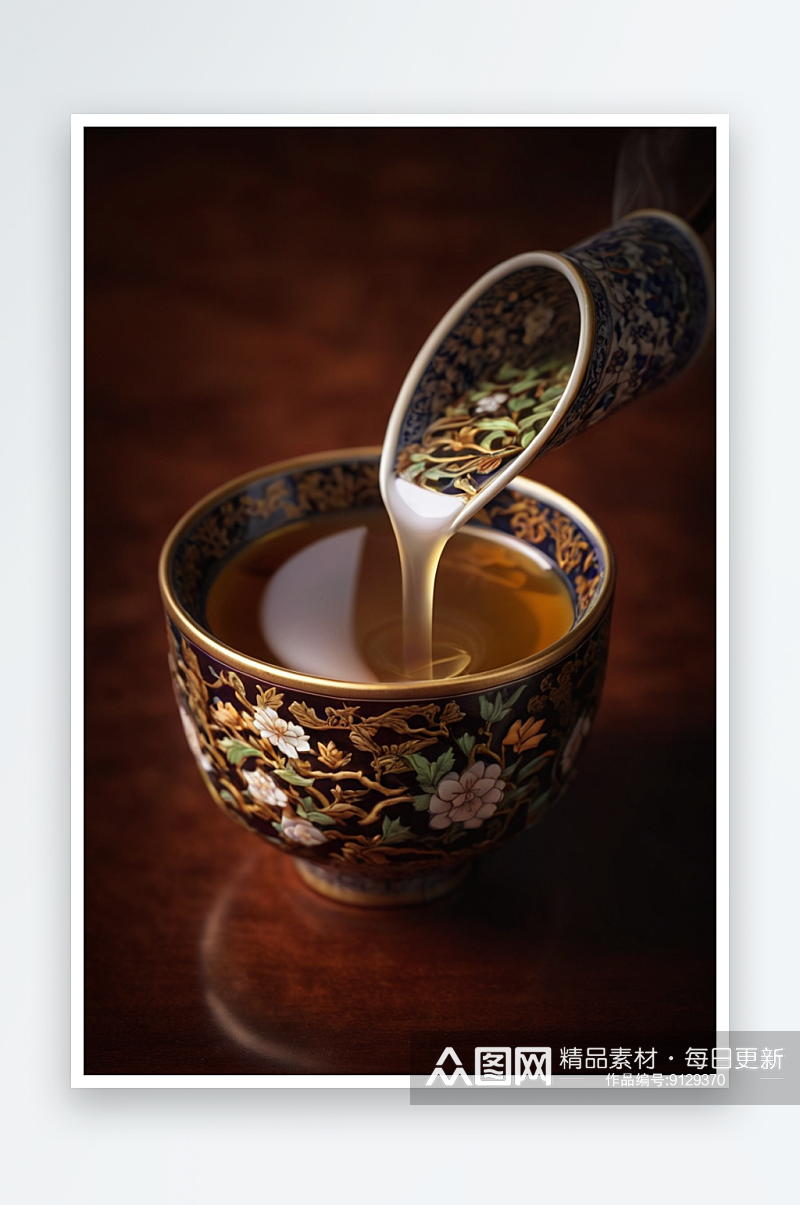 中式茶杯白茶茶叶照片素材