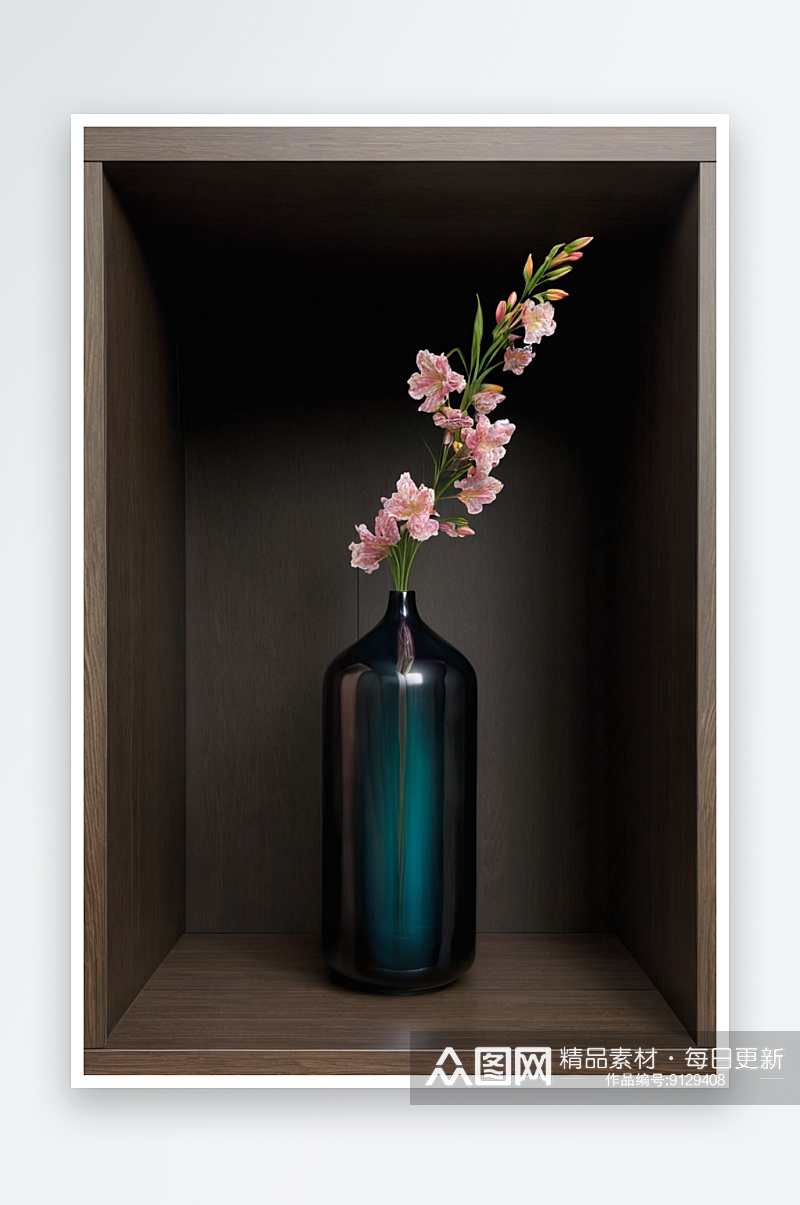 展柜花瓶里花朵特写镜头图片素材