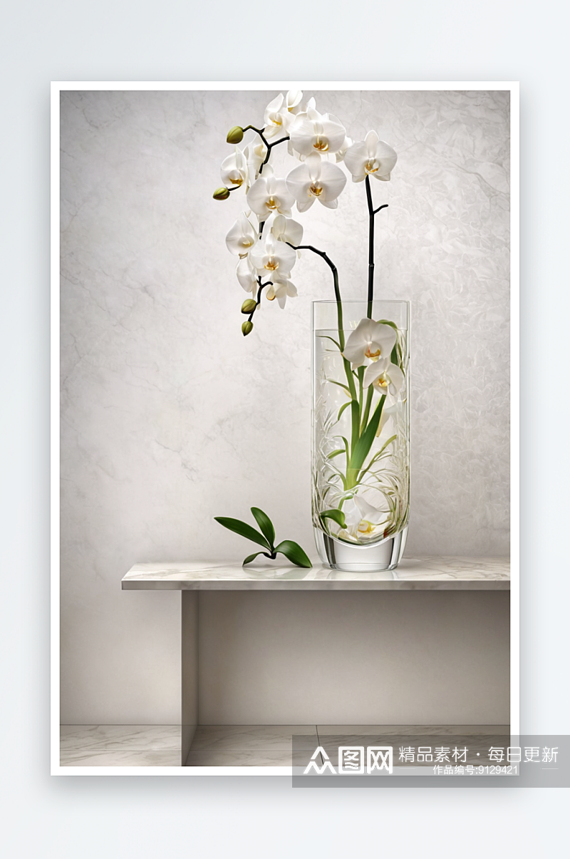 圆柱形玻璃花瓶白色兰花图片素材