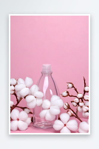 有机自制化妆品塑料管瓶子棉花花粉红色图片
