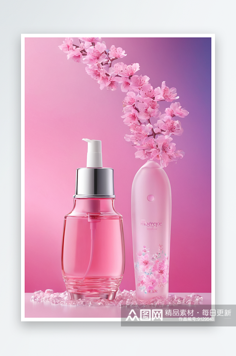 一瓶透明化妆品凝胶一瓶粉红色精华液图片素材