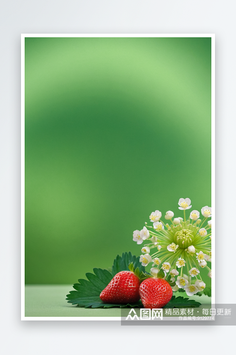 鲜草莓淡绿色背景麝香菌花图片素材