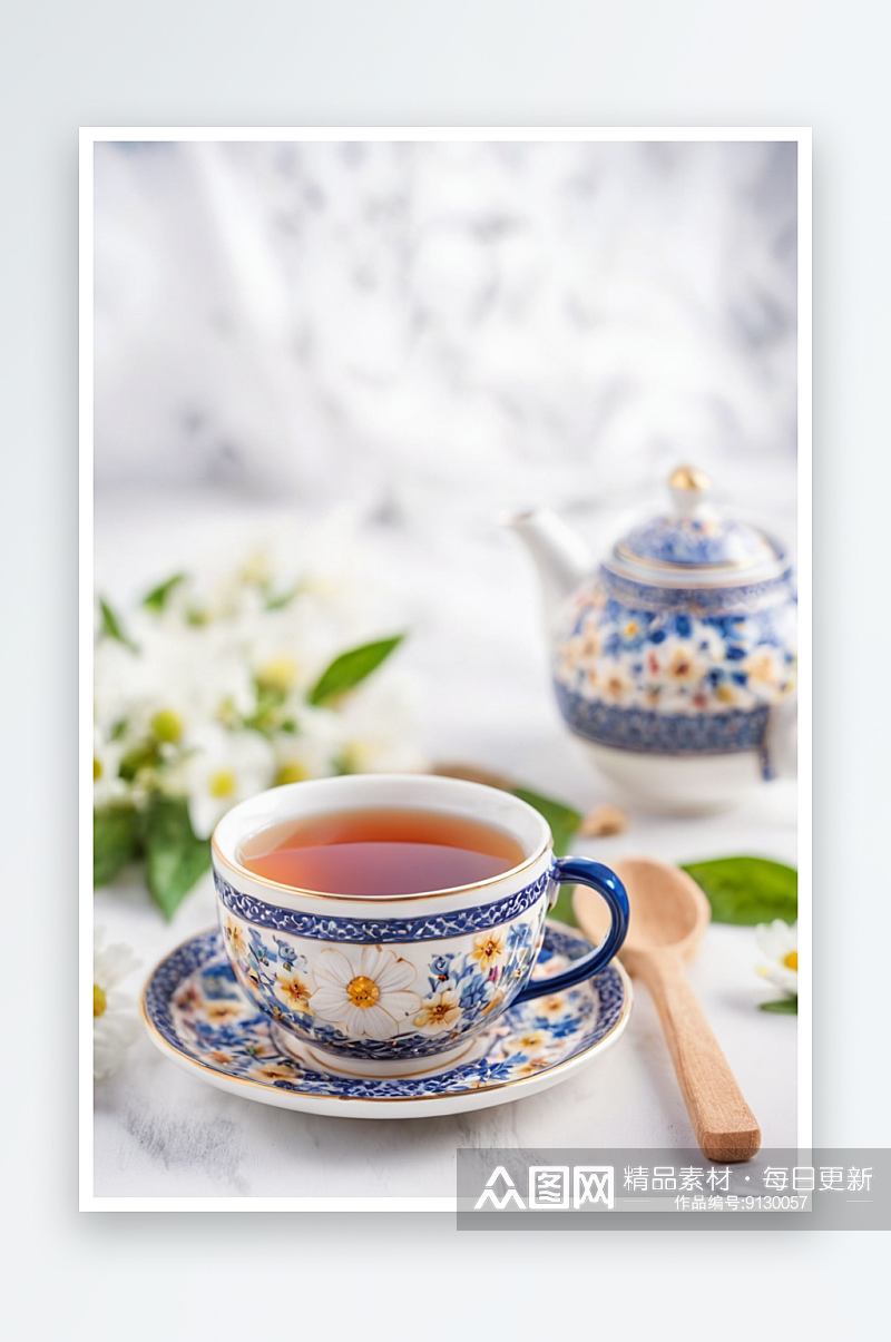 陶瓷杯与茶愉快早晨选择性焦点照片素材