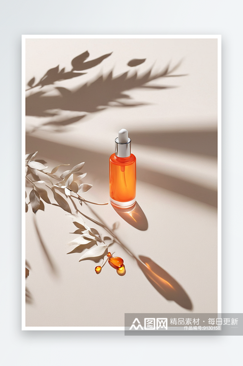 数字生成半透明橙色化妆品瓶滴管图像一个透素材