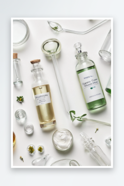 实验室玻璃器皿化妆品玻璃瓶白色背景天然药
