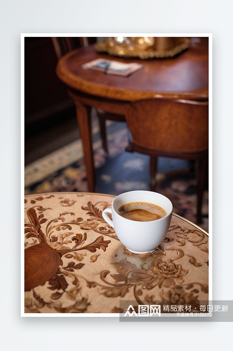 山口萩桌子上咖啡杯特写照片素材