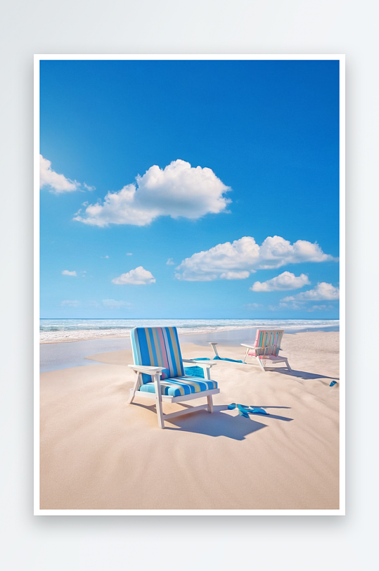 沙滩上空椅子图片