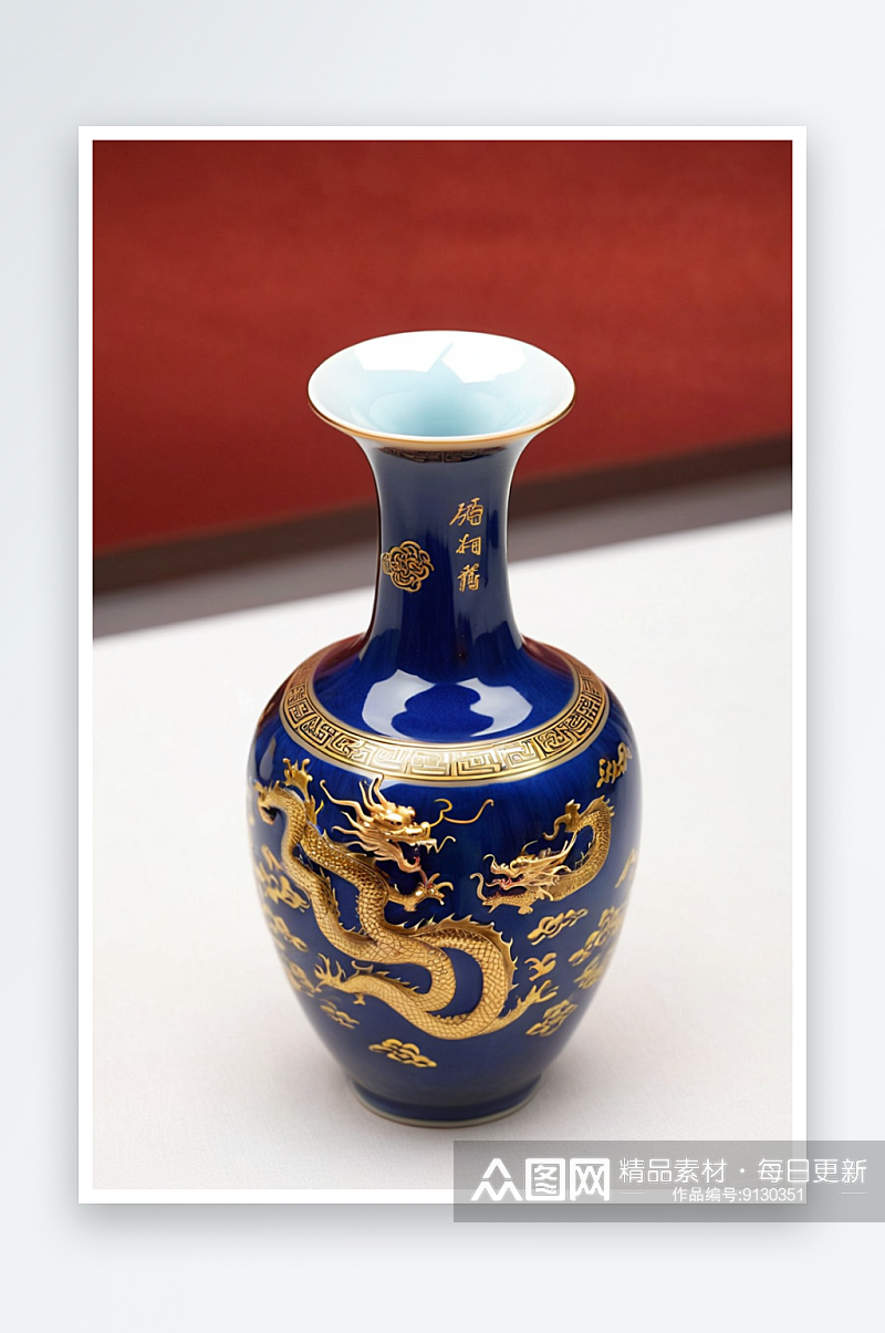 清光绪景德镇窑祭蓝釉描金云龙纹瓷瓶图片素材
