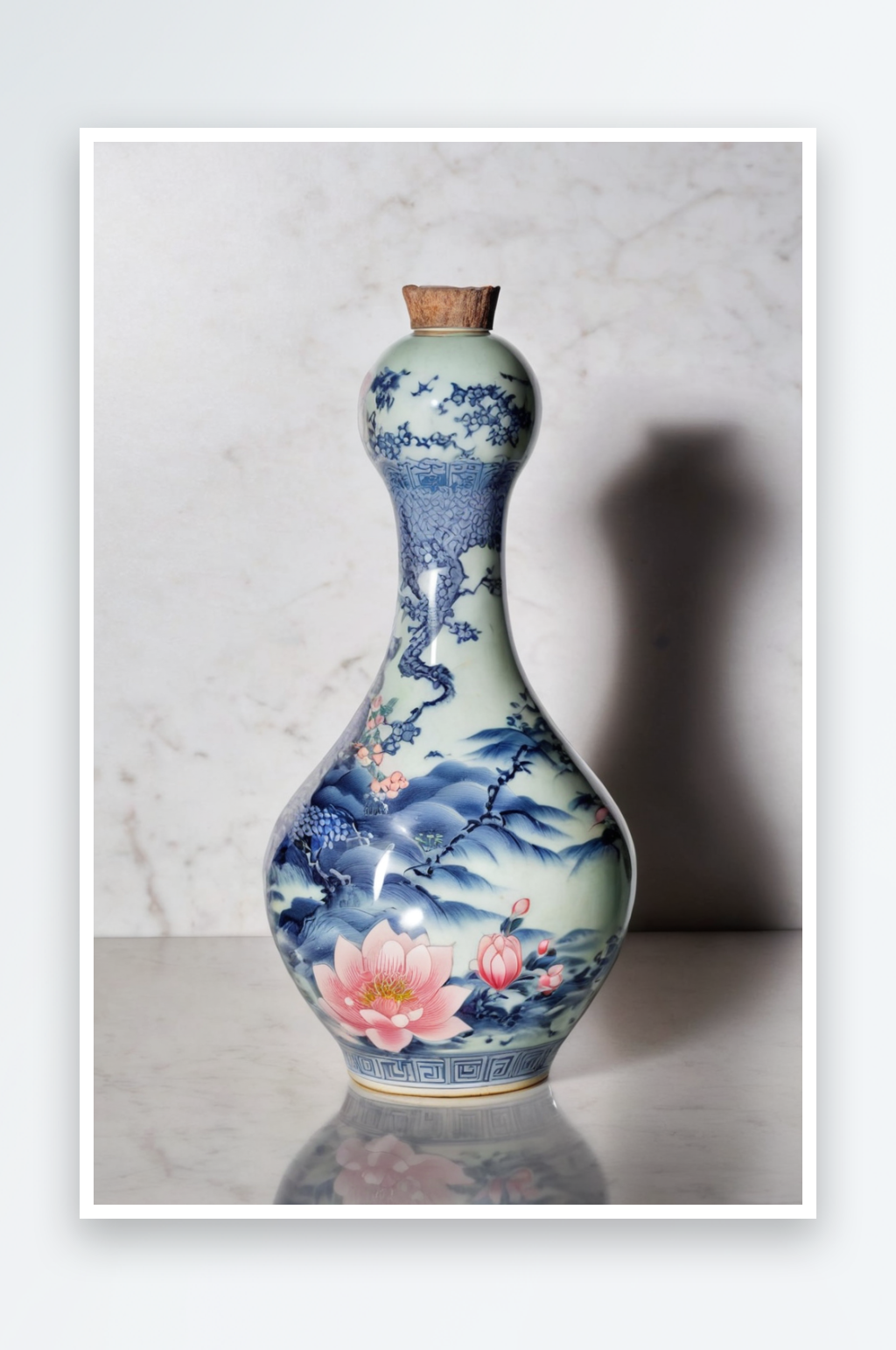清代桃花洞螭龙蒜头瓶图片素材