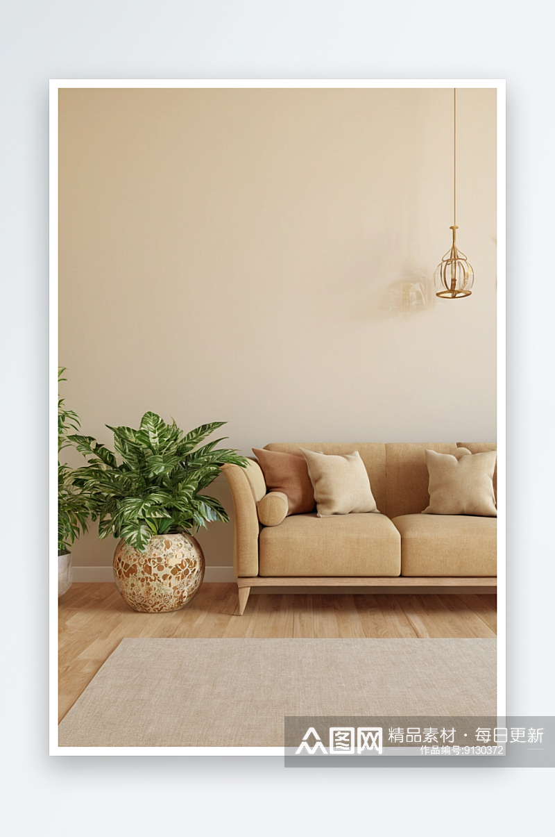 浅色客厅室内沙发植物装饰米色图片素材
