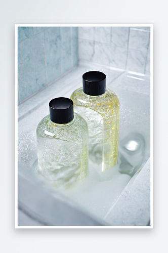 沐浴露洗发水用水浸泡浴缸中图片