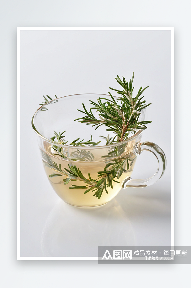 迷迭香茶玻璃杯茶托照片素材