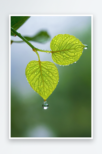 绿色叶子水滴谷雨图片