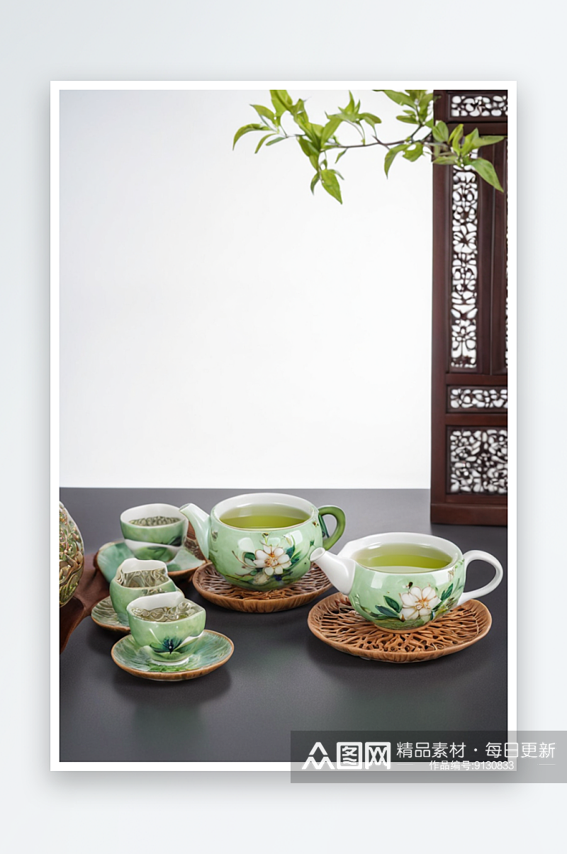 绿茶茶具陶瓷茶艺照片素材