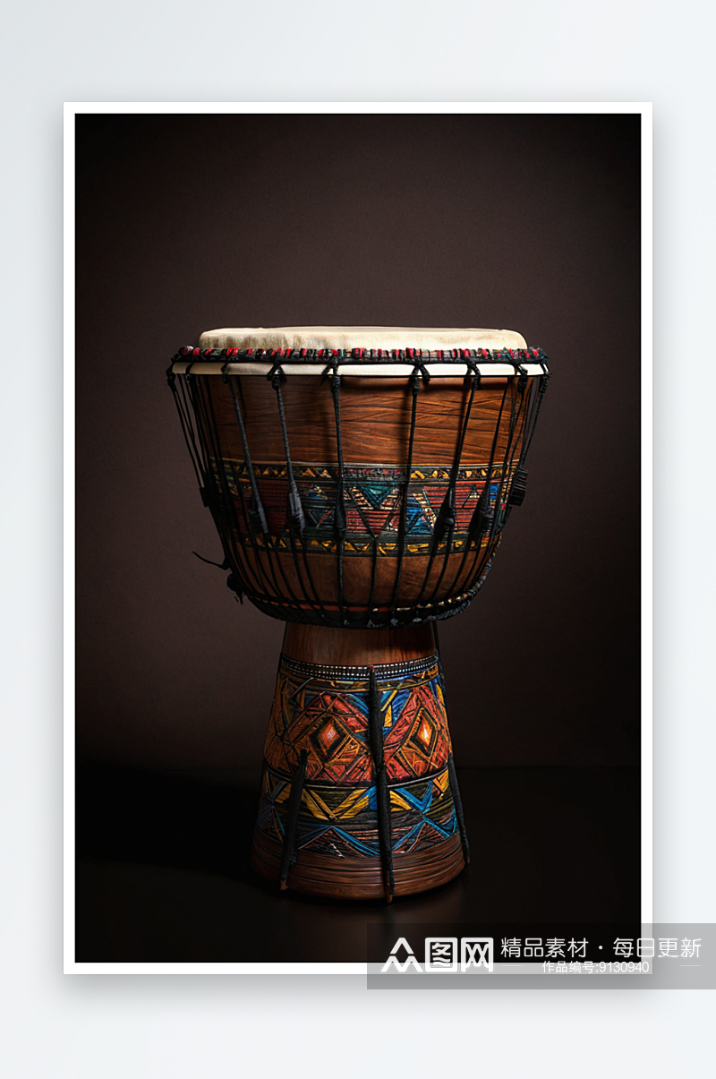 黑色背景上用棕色木头制成非洲鼓图片素材