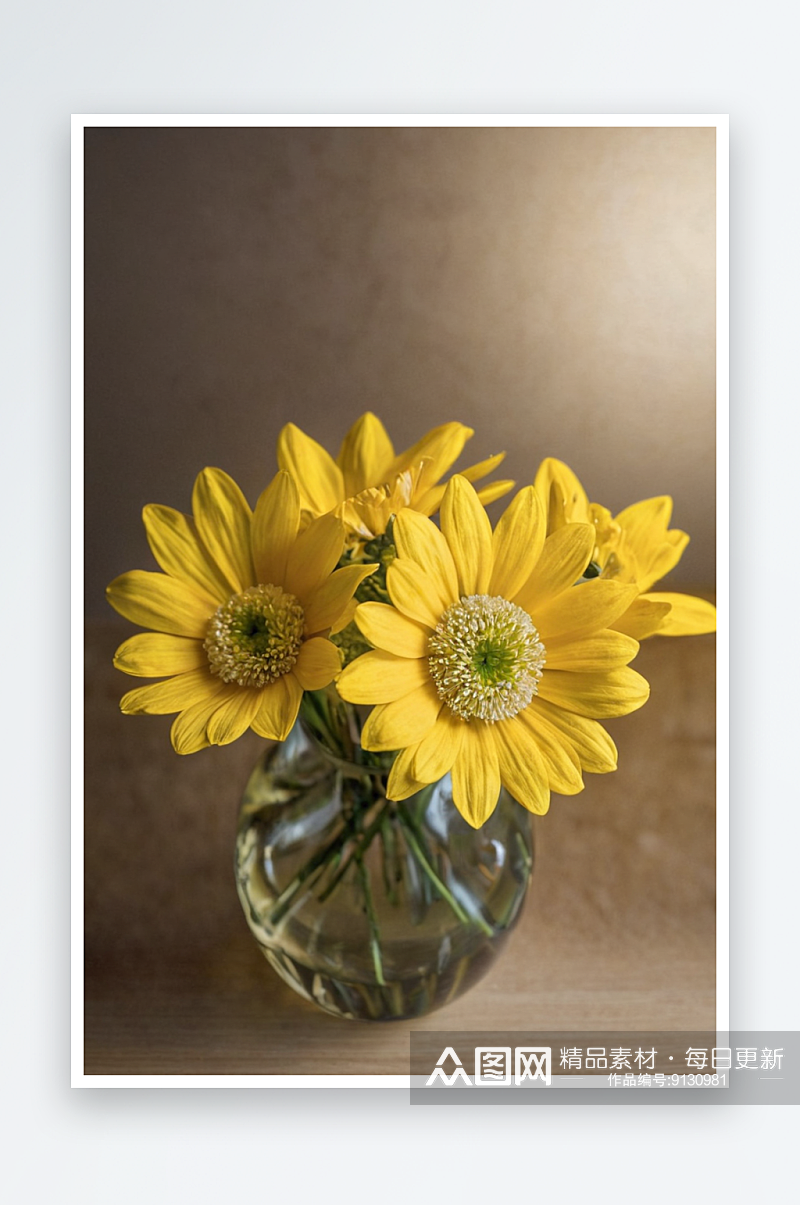 芬兰SU桌子上花瓶里黄色花朵特写图素材