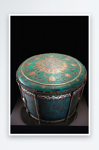 博物馆西汉羽冠舞人纹青铜鼓图片