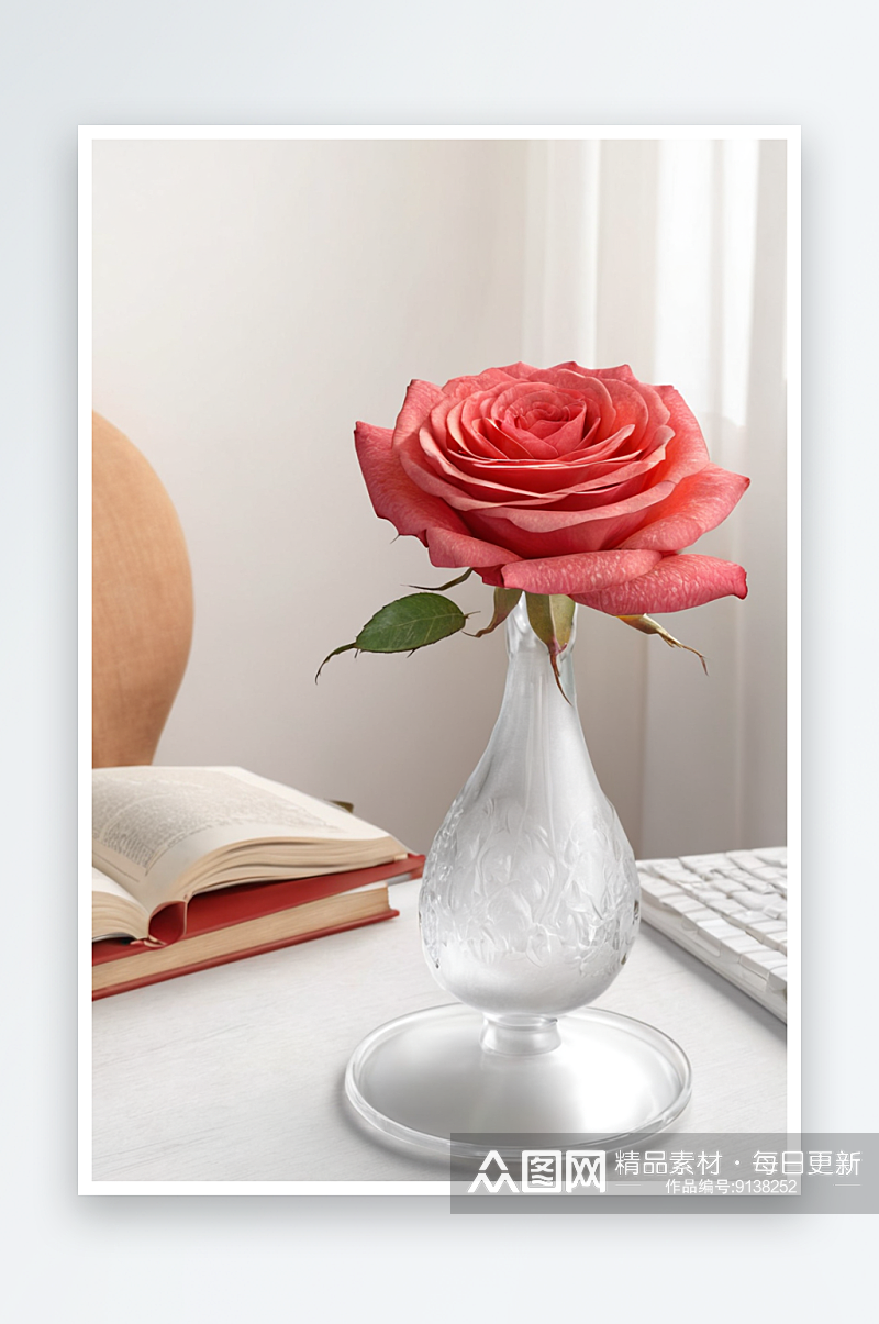 桌面上欢乐颂单头玫瑰图片素材