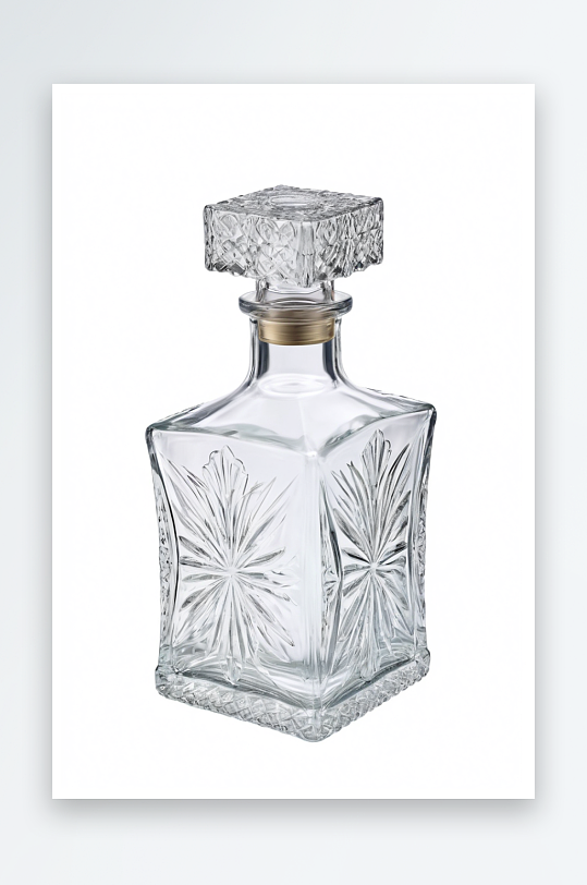 装酒精饮料方形空酒瓶白色背景上隔离图片