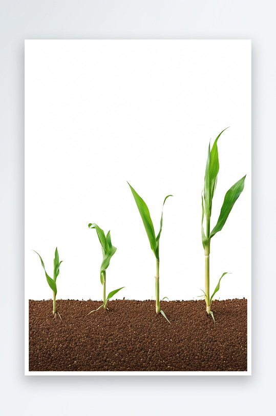 玉米白色背景上分离土壤中生长植物序列图片