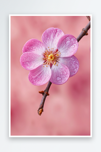 一枝粉色梅花粉背景图片
