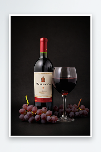 一瓶葡萄酒配一个玻璃杯一串串葡萄马提诺斯