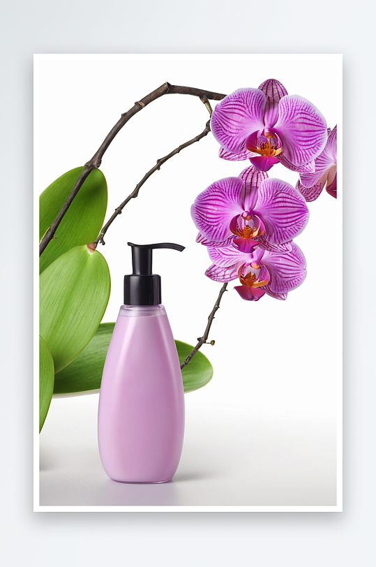一个美丽枝粉红色紫色兰花美容产品泡沫肥皂