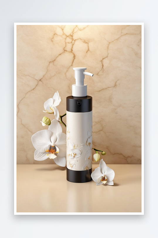 一个泵瓶附近白色兰花花石头浅米色模型图片