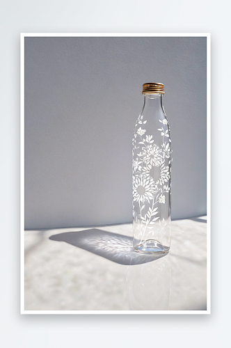 一个白色透明瓶子里面装着沐浴阳光下精华液