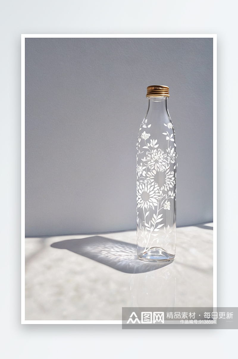 一个白色透明瓶子里面装着沐浴阳光下精华液素材