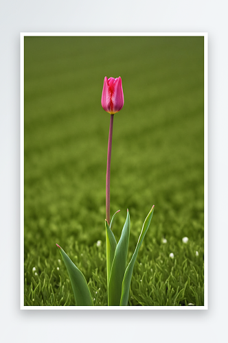 一朵红色郁金香田野上粉红色花朵特写图片