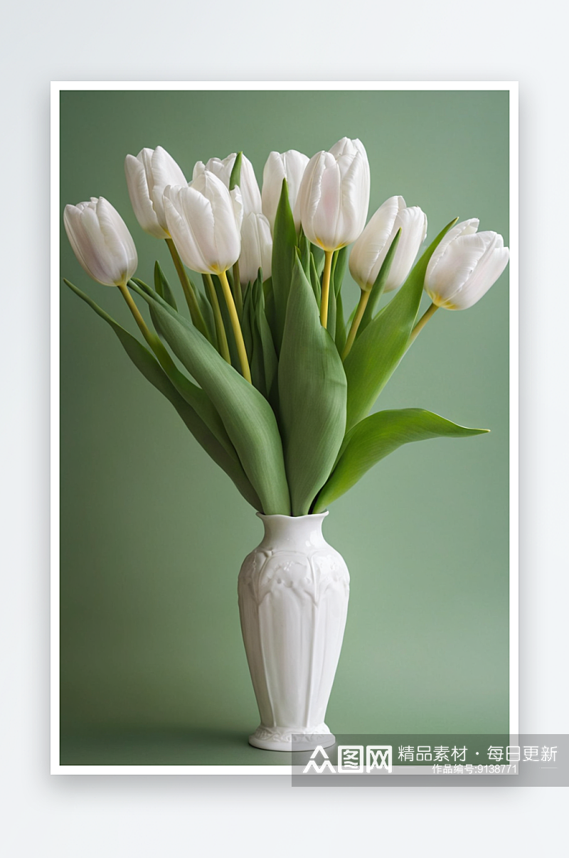 新鲜春天郁金香花束花瓶白色美丽颜色图片素材