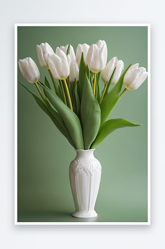 新鲜春天郁金香花束花瓶白色美丽颜色图片