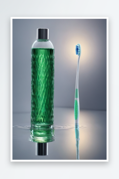 洗牙瓶倒映水面上玻璃牙刷图片