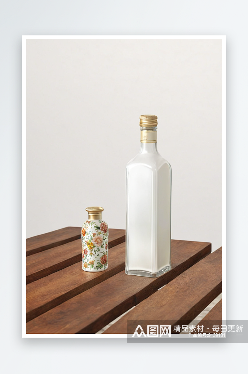 特写瓶子瓶子桌子上白色背景图片素材