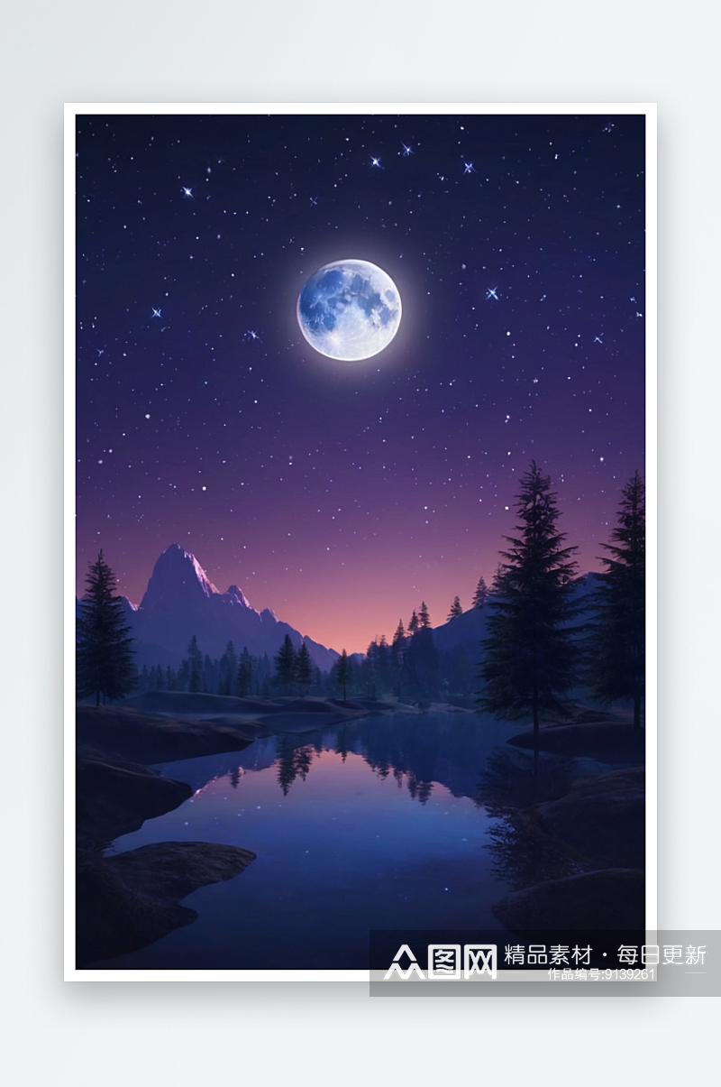 数码平静夜晚星星月亮抽象图形海报背景图片素材