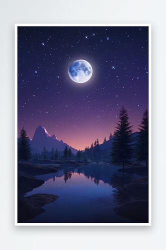 数码平静夜晚星星月亮抽象图形海报背景图片