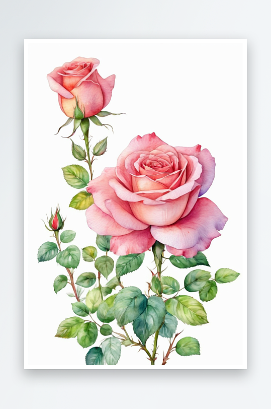 手绘水彩植物花卉玫瑰花素材插画图片