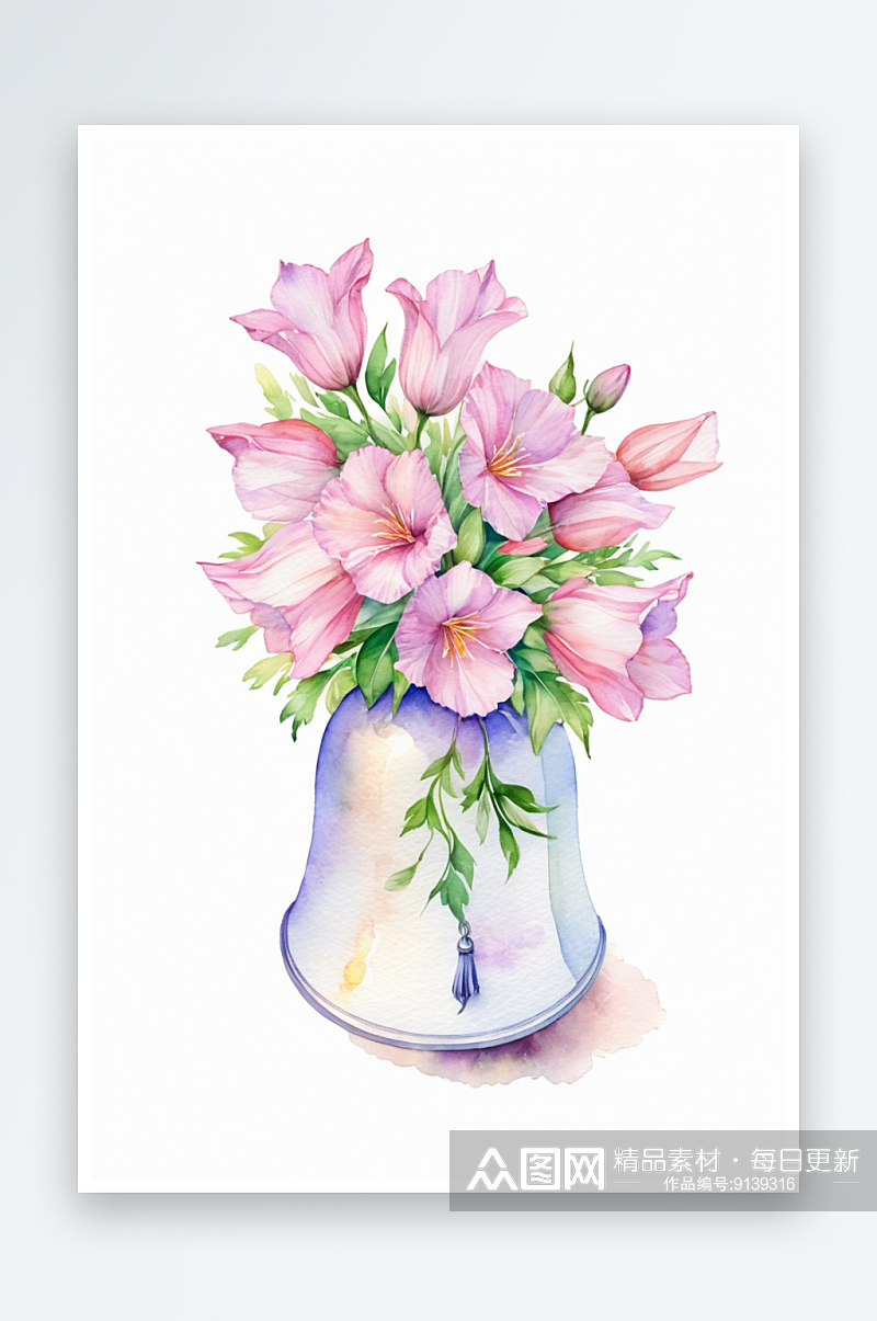 手绘水彩铃铛花插花组合绘画插画图片素材