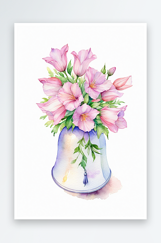手绘水彩铃铛花插花组合绘画插画图片