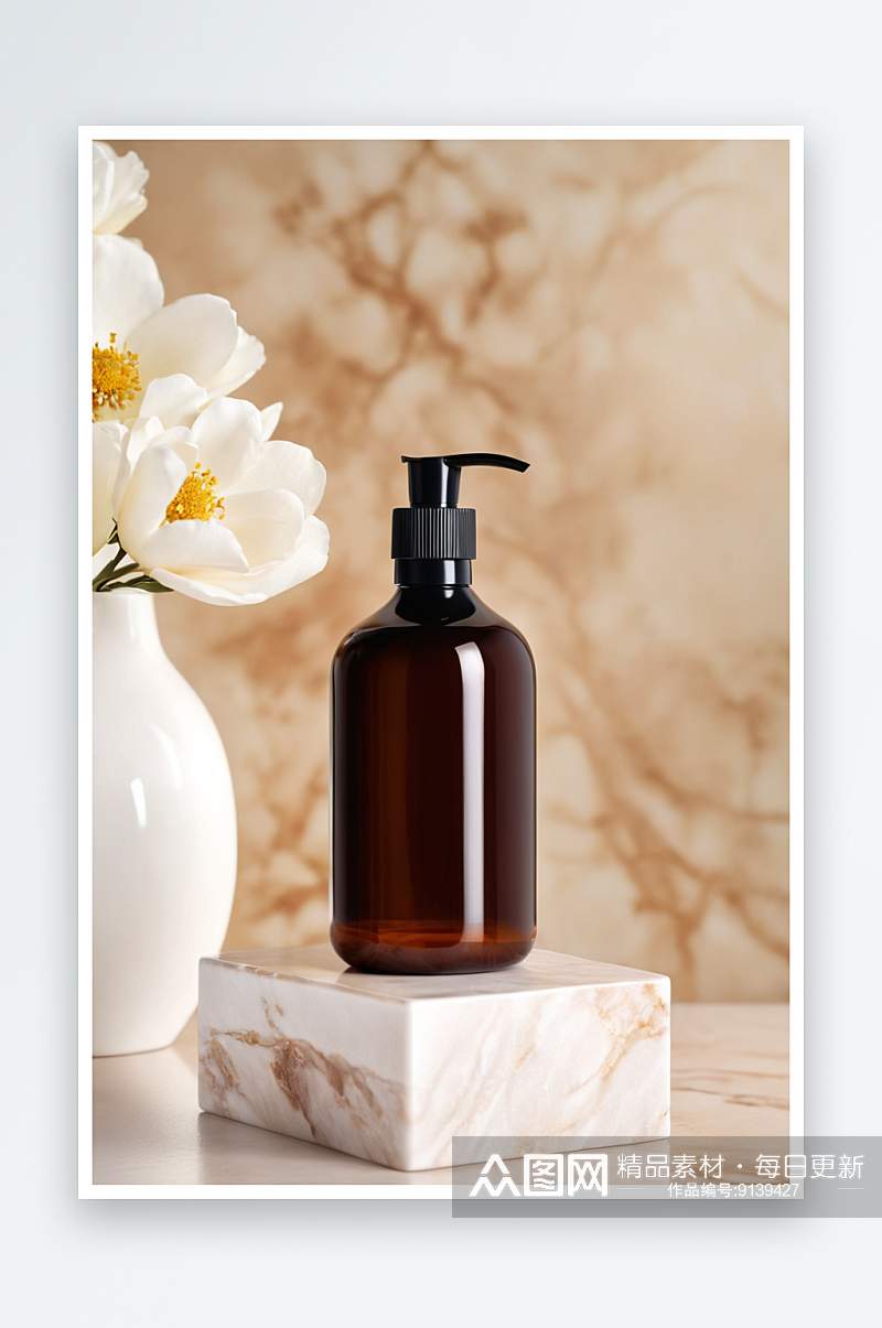深色琥珀色玻璃分配器化妆品瓶设计洗发水或素材