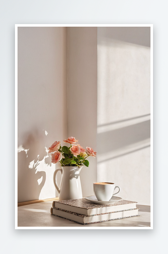 上午阳光窗影品味咖啡阅读书籍图片