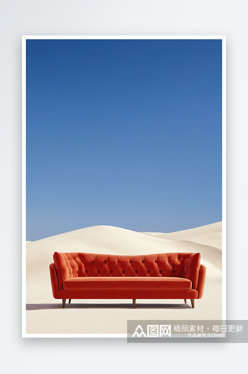 沙漠中一个人空沙发图片素材