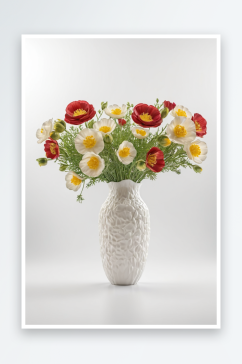 人工毛茛花花瓶上白色背景图片
